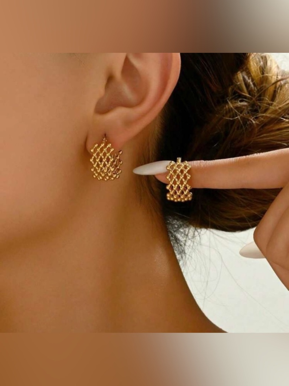 Gold Plated Stainless Steel Mesh Hoop Earrings